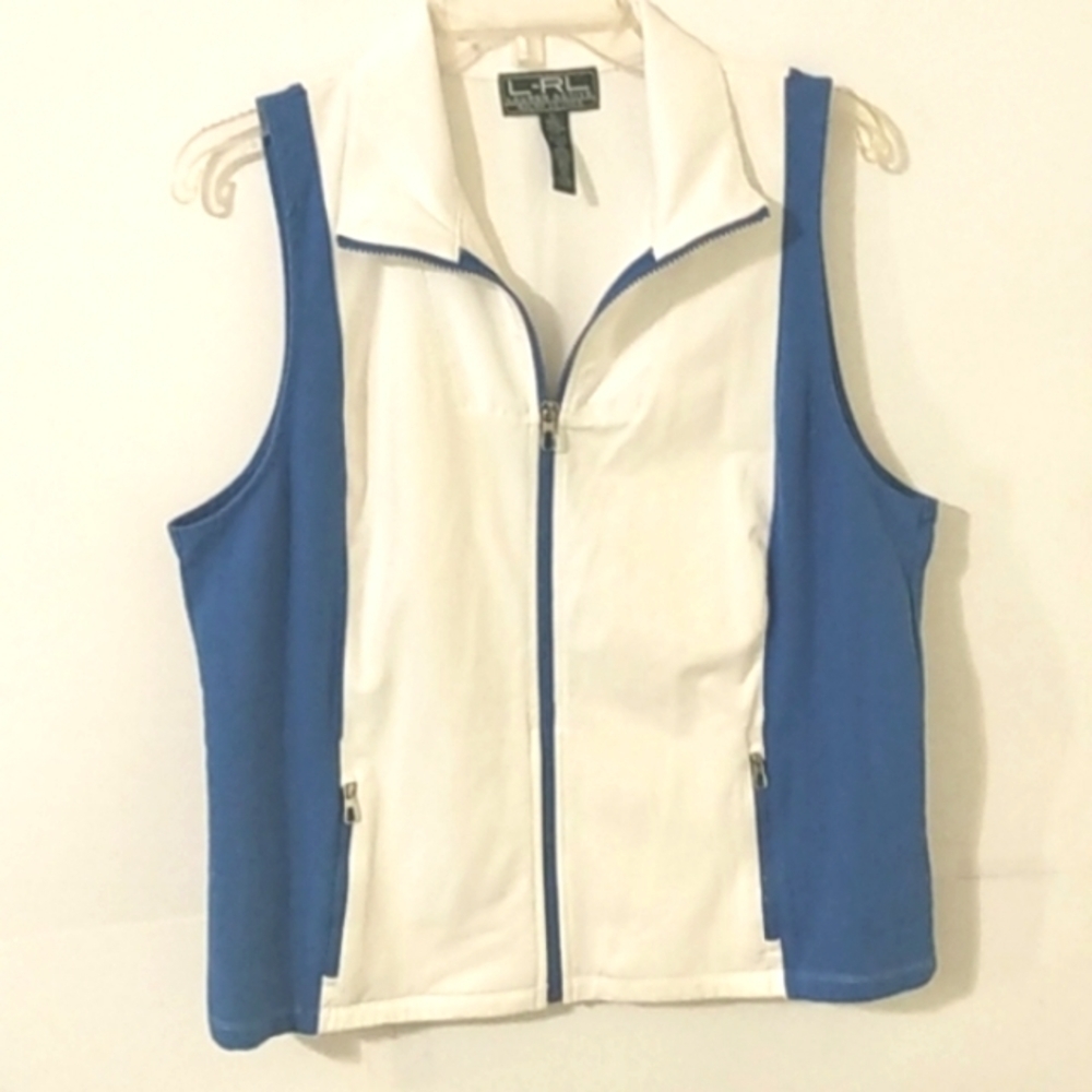 LAUREN RALPH LAUREN ROYAL BLUE WHITE COLOR-BLOCK SLEEVELESS JACKET VEST SIZE XL